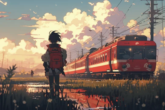 Anime landscape person traveling
