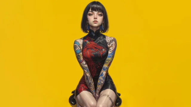 Anime girl dragon tattoo 4k wallpaper uhdpaper.com 628@0@j