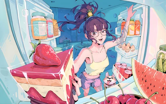 A cartoon of a woman in a store