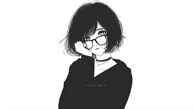 A cartoon of a woman with glasses