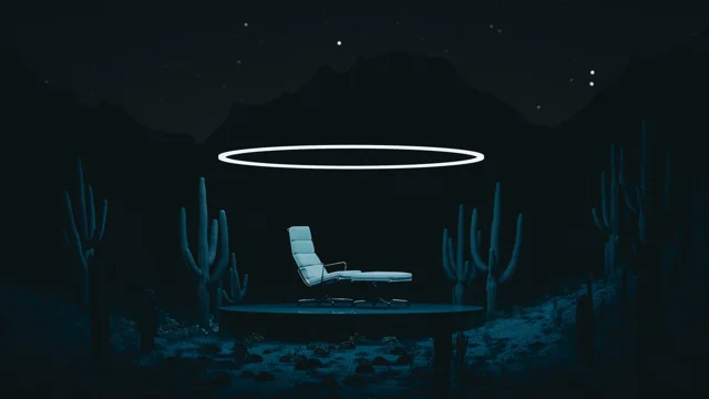 A chair on a platform with a halo above it